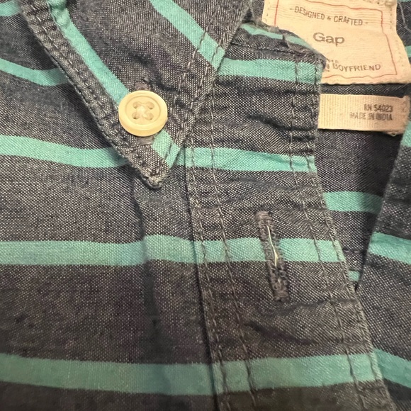 Gap Shrunken Boyfriend Shirt - Denim Blue with Teal Stripes - Size XS - Picture 4 of 10